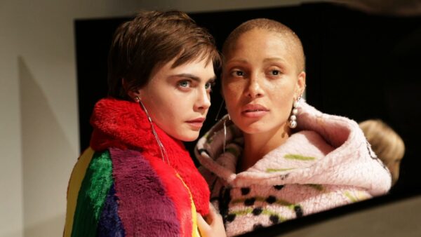 Cara Delevingne and Adwoa Aboah backstage at Burberry final show by Christopher Bailey, makeup by Wendy Rowe
